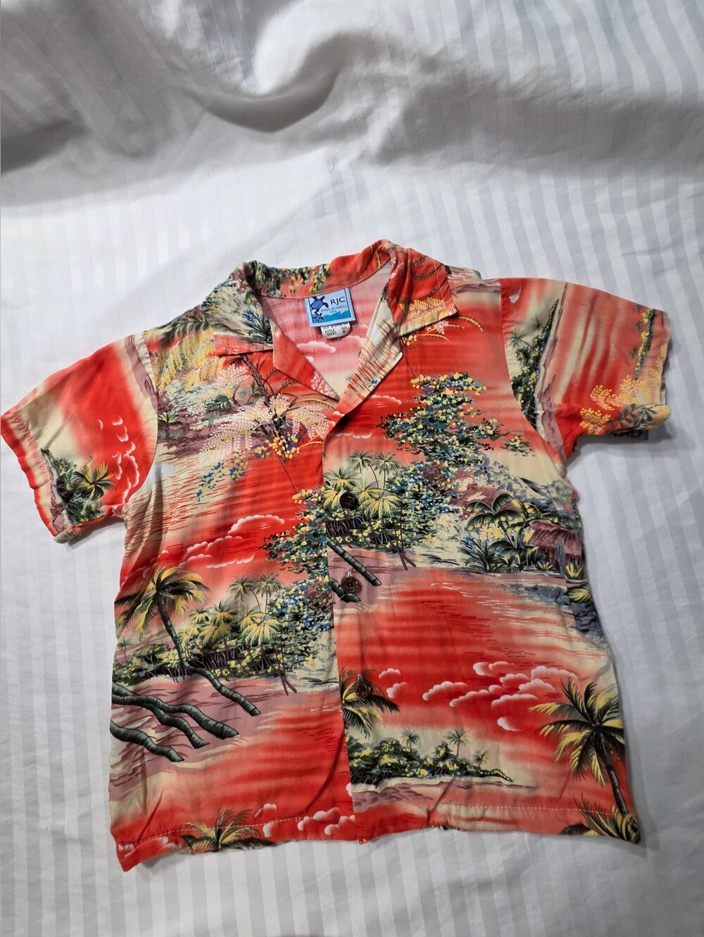 Kids Coral Tropical Print Button-Down Shirt